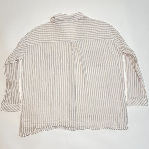 Robertson + Rodeo Oversized Striped Blouse Shirt Pockets White/Tan Women's Sz M - Picture 3 of 8